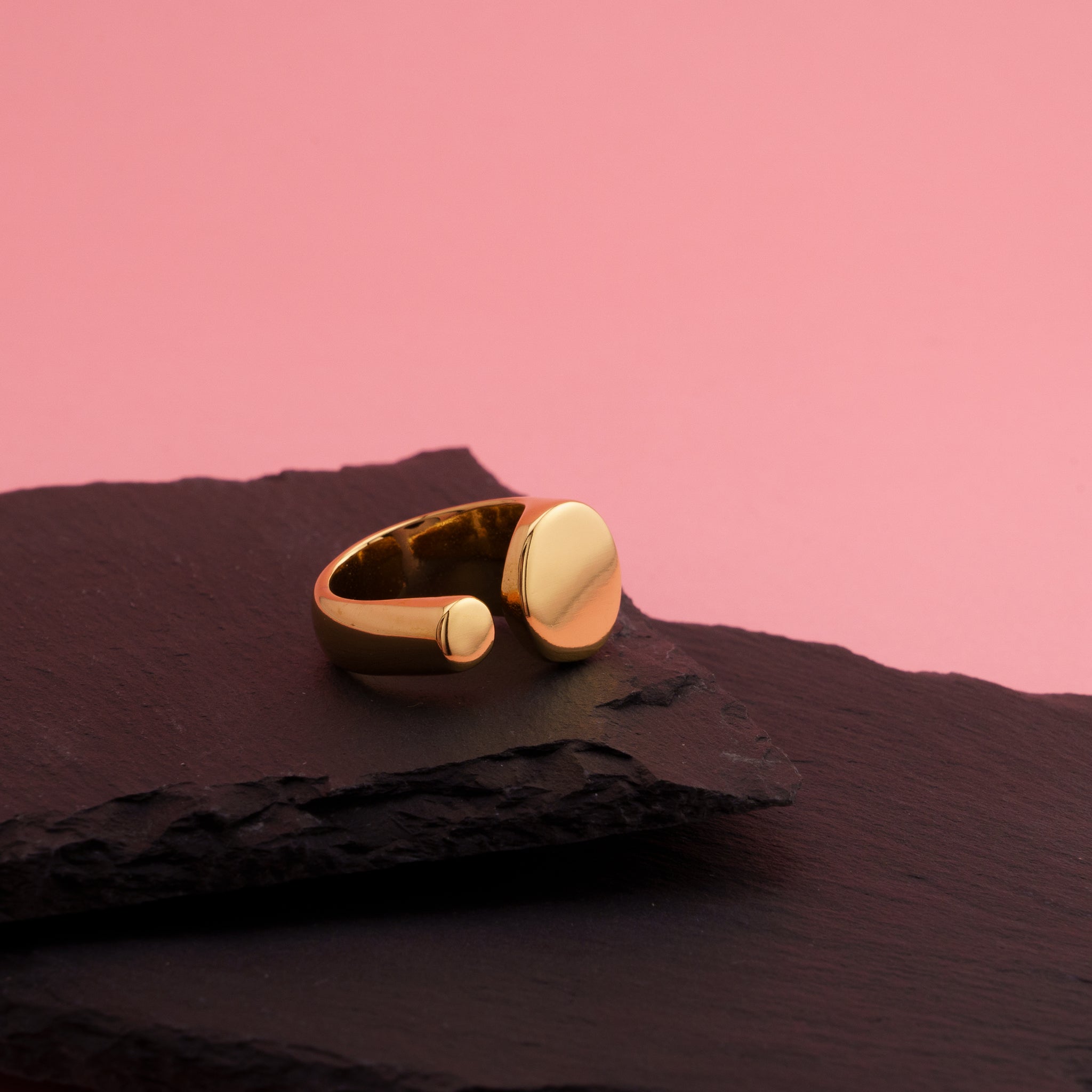 18k gold plated stainless steel double signet ring 